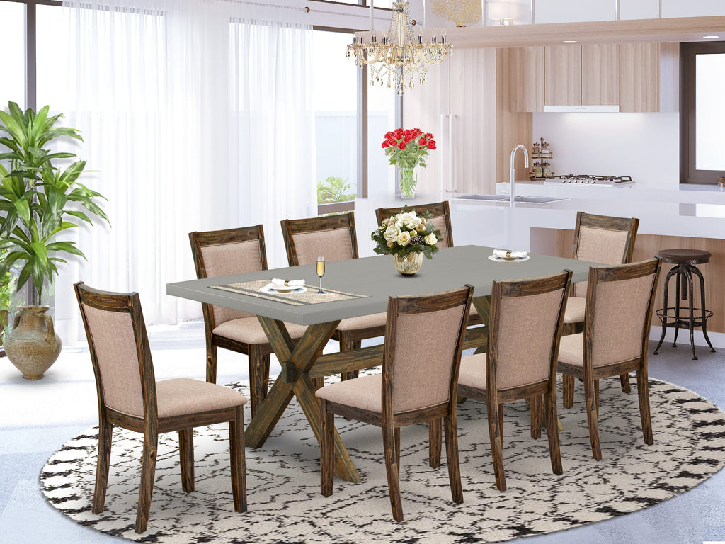 X797MH122-4 Dining Ensemble 9-Piece Set with Rectangular Table & 8 Dark Khaki Linen Chairs