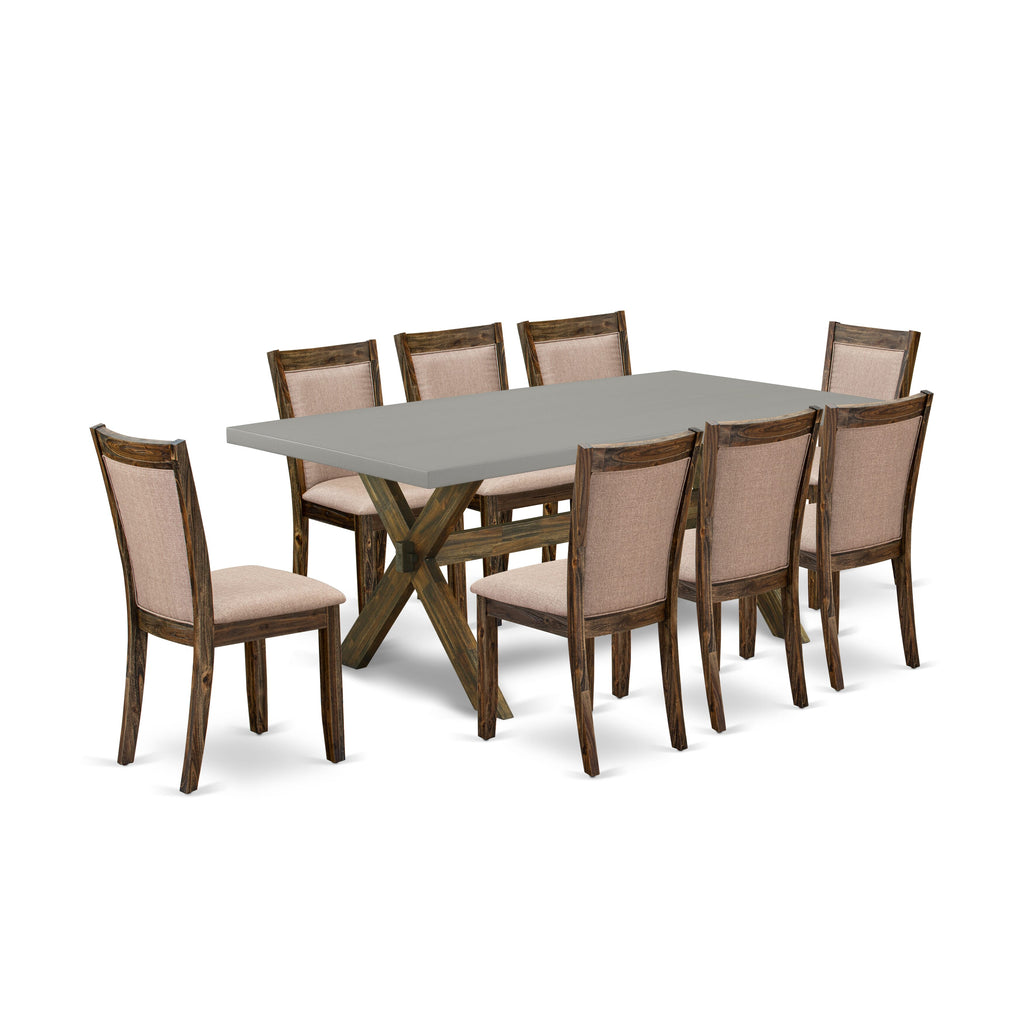 X797MH122-4 Dining Ensemble 9-Piece Set with Rectangular Table & 8 Dark Khaki Linen Chairs