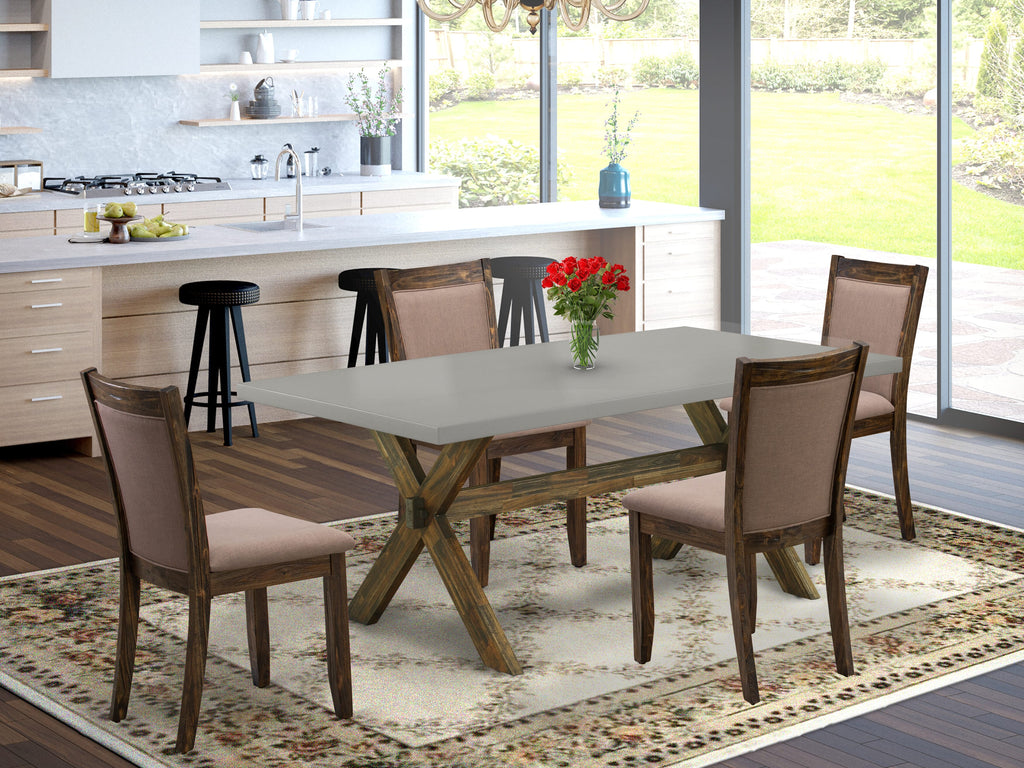 X797MJG6Y-7 5-Piece Set Featuring Rectangular Table with X-Legs & 4 Coffee Linen Parsons Chairs, 40x72