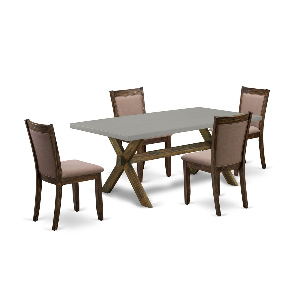 X797MJG6Y-7 5-Piece Set Featuring Rectangular Table with X-Legs & 4 Coffee Linen Parsons Chairs, 40x72