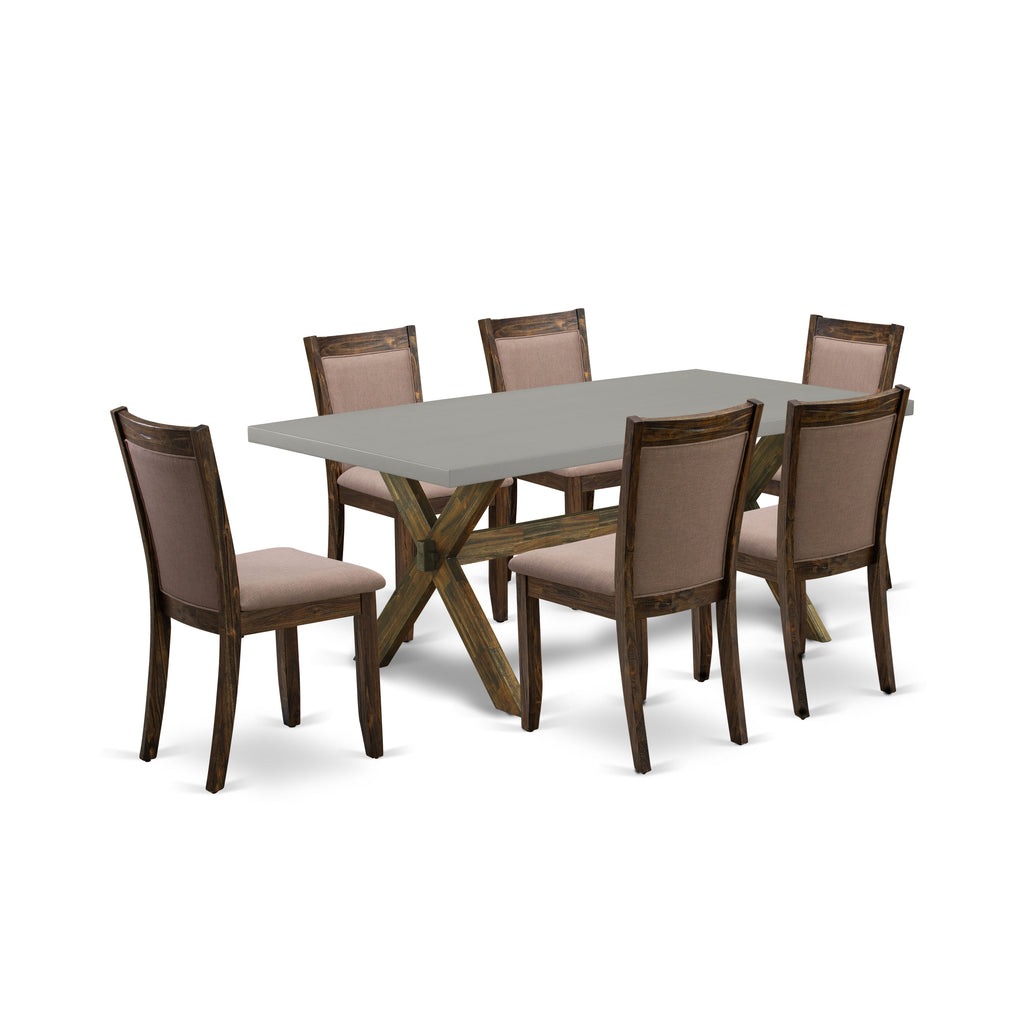 X797MLRJH-Q Dining Ensemble 7-Piece Dining Set with Rectangle Table & 6 Coffee Linen Chairs