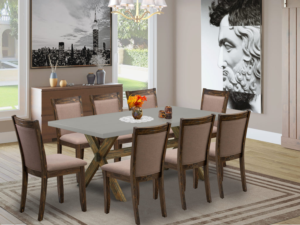 X797ME9SB-T 9-Piece Dining Set with Rectangular Table, X-Legs & 8 Parson Chairs