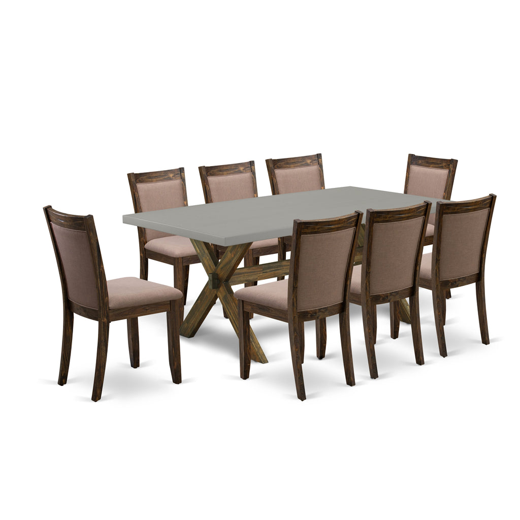 X797ME9SB-T 9-Piece Dining Set with Rectangular Table, X-Legs & 8 Parson Chairs