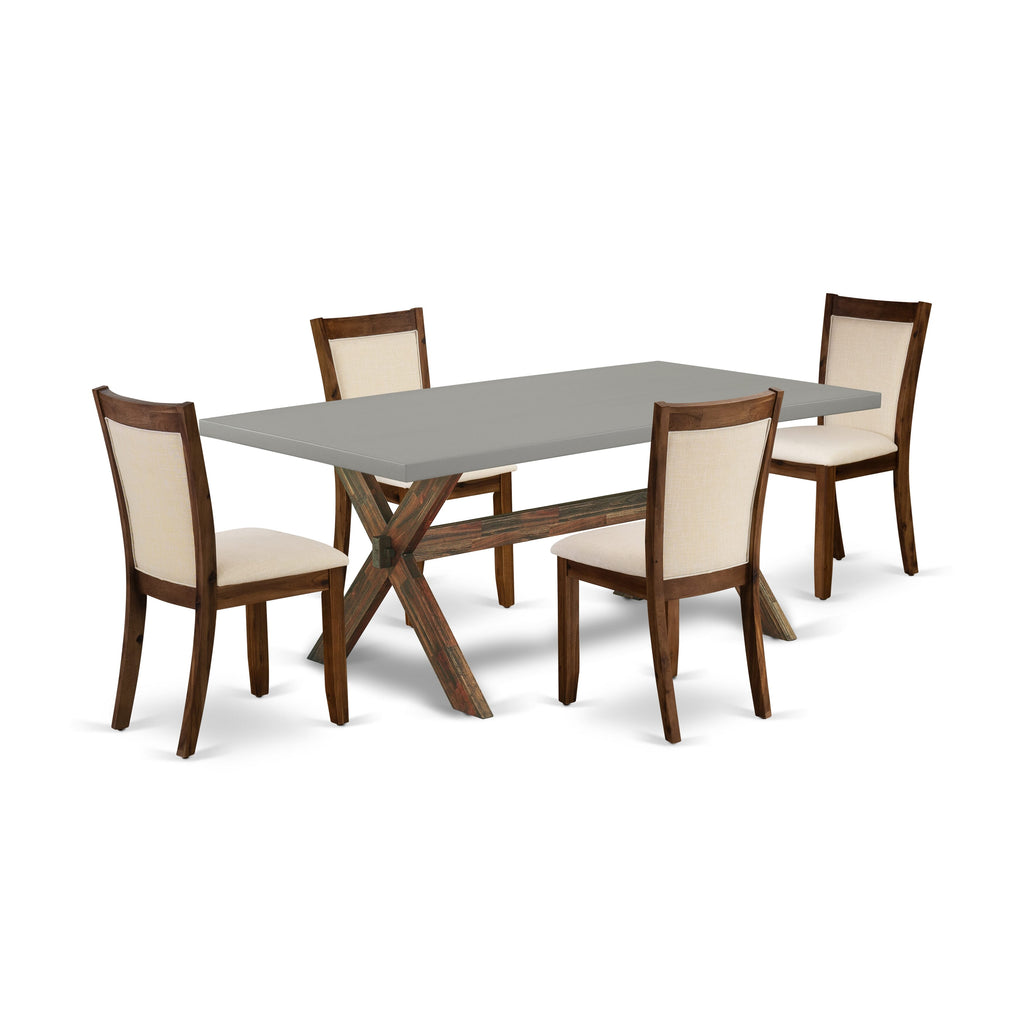 X797MUQNS-4 Stylish 5-Piece Dining Ensemble with Rectangular Table and Beige Upholstered Chairs