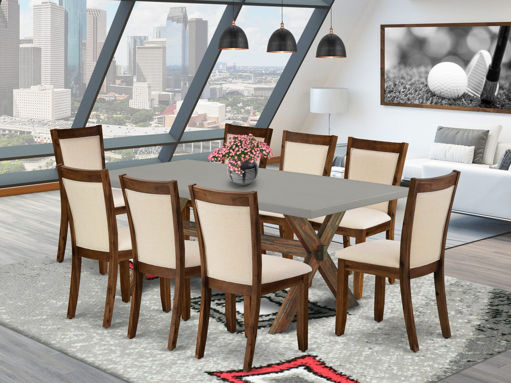 X797M01FK-4 Luxe Dining Collection 9-Piece Set with Rectangle Table and X-Leg Design, Featuring 8 Beige Upholstered Chairs - Multi-Color Ensemble, 40x72 Inches