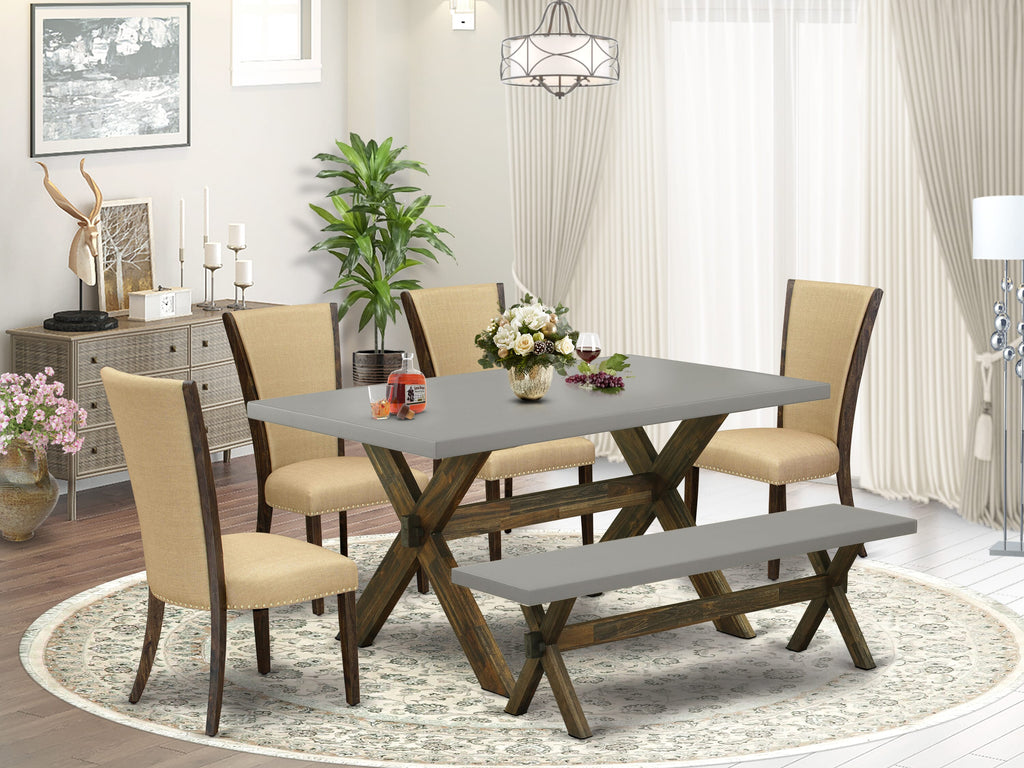X797VNOQE-V Six-Piece Rectangle Dining Table Set with Parson Chairs and Bench, Multi-Hued 40x72