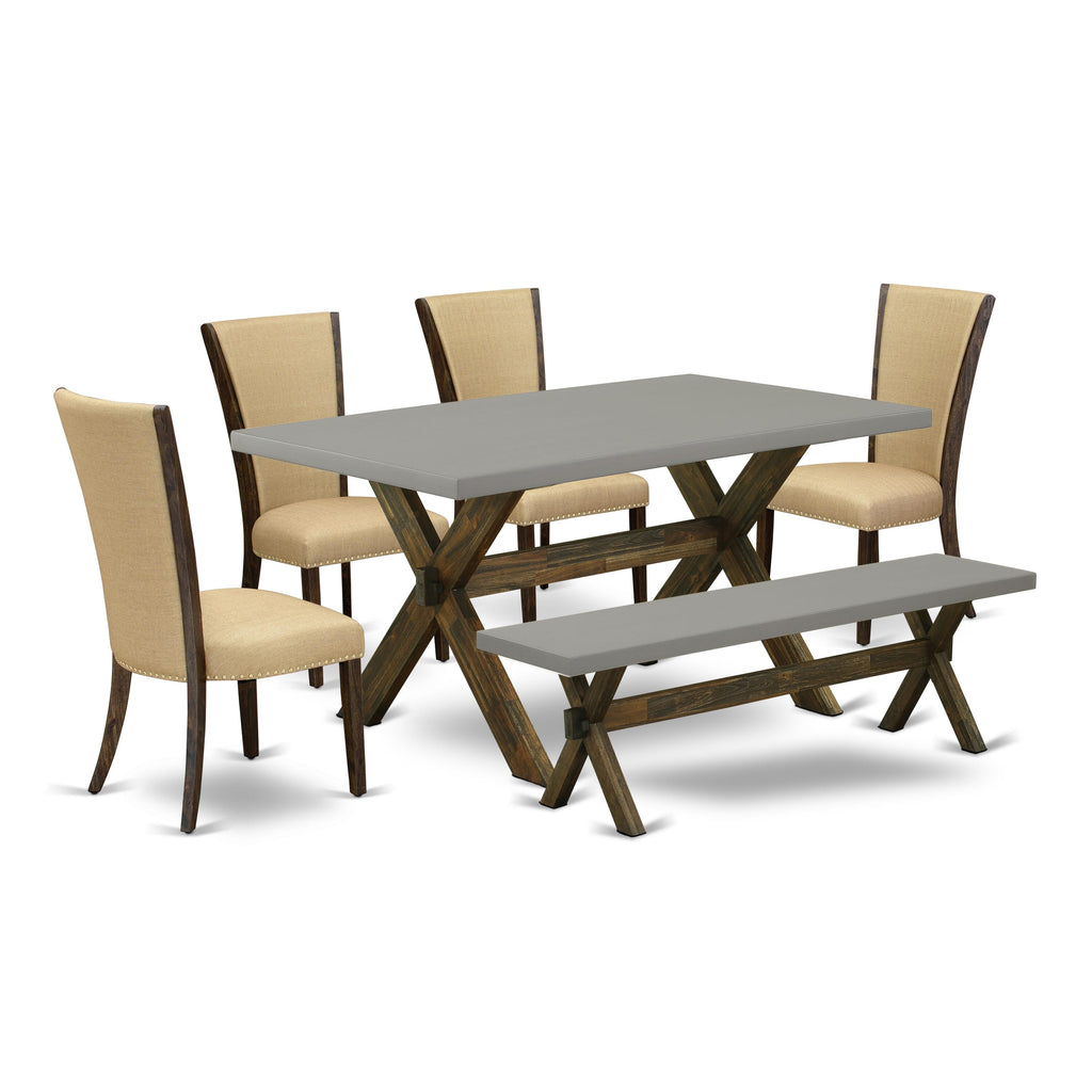 X797VNOQE-V Six-Piece Rectangle Dining Table Set with Parson Chairs and Bench, Multi-Hued 40x72