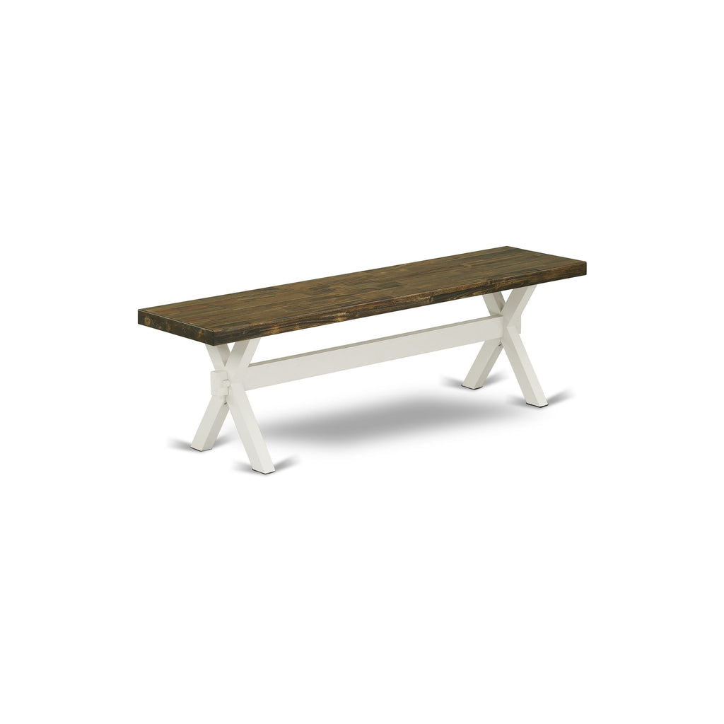 X076F7PR5-B 6-Piece Dining Set Rectangular Table with Crossed Legs, Cream Upholstered Chairs & Bench