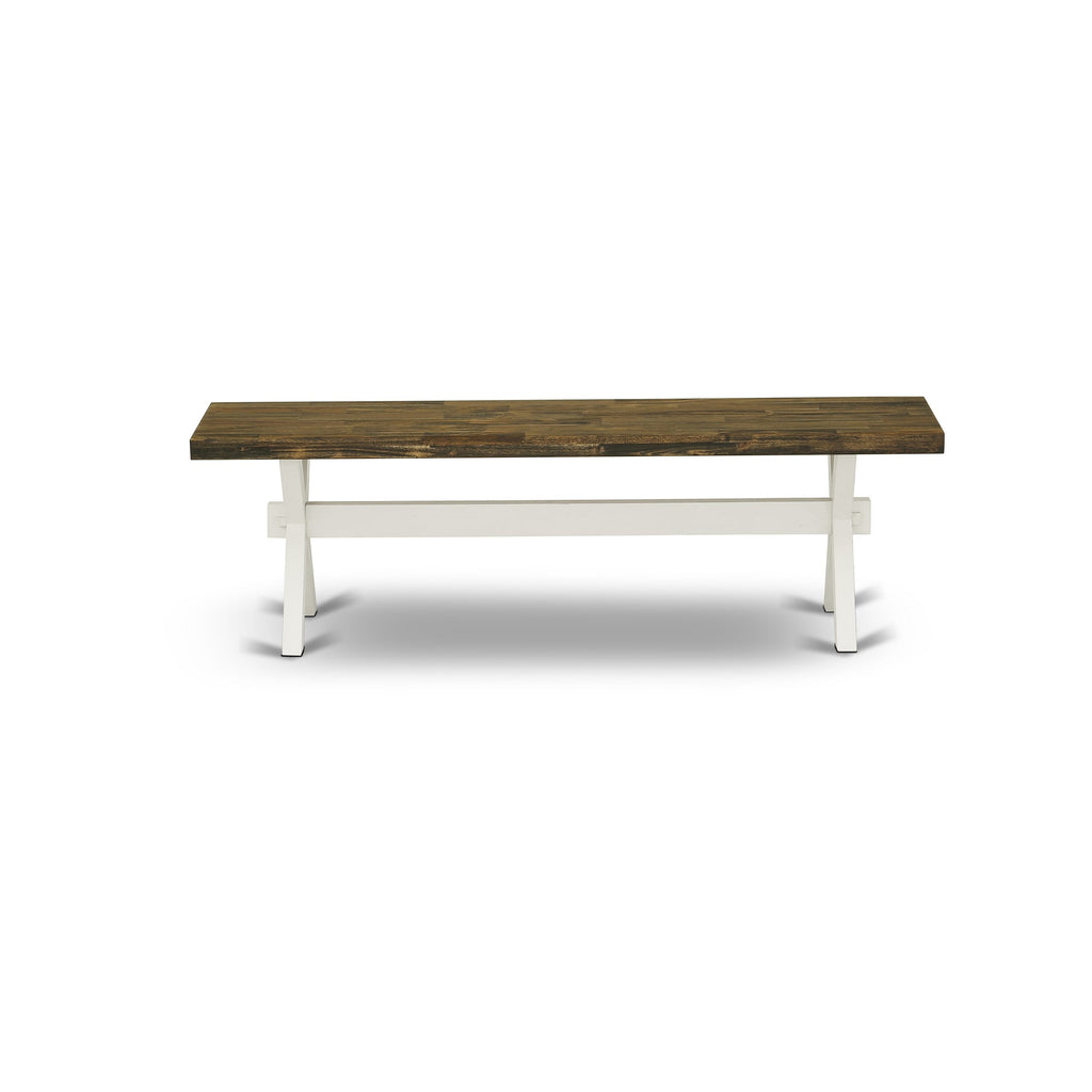 6-Piece Rectangular Table Set X076MSSBX-2 with X-Legs, 4 Chairs, Linen Upholstery & Bench, 36x60