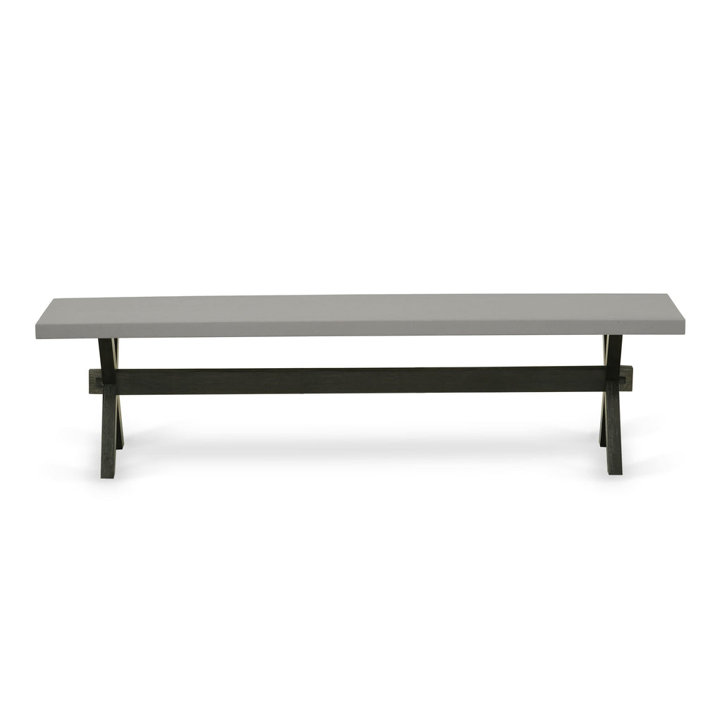 X697XRNRN-G 6-Piece Dining Ensemble with Cement Top Table, Bench & Cream-Gray Faux Leather Chairs - Brushed Black Finish