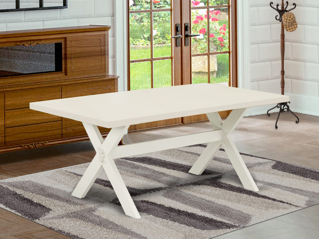 X027LMDYB-8 Stylish 5-Piece Dining Set Rectangular Table with X-Leg Design and 4 Shitake Linen Fabric Chairs