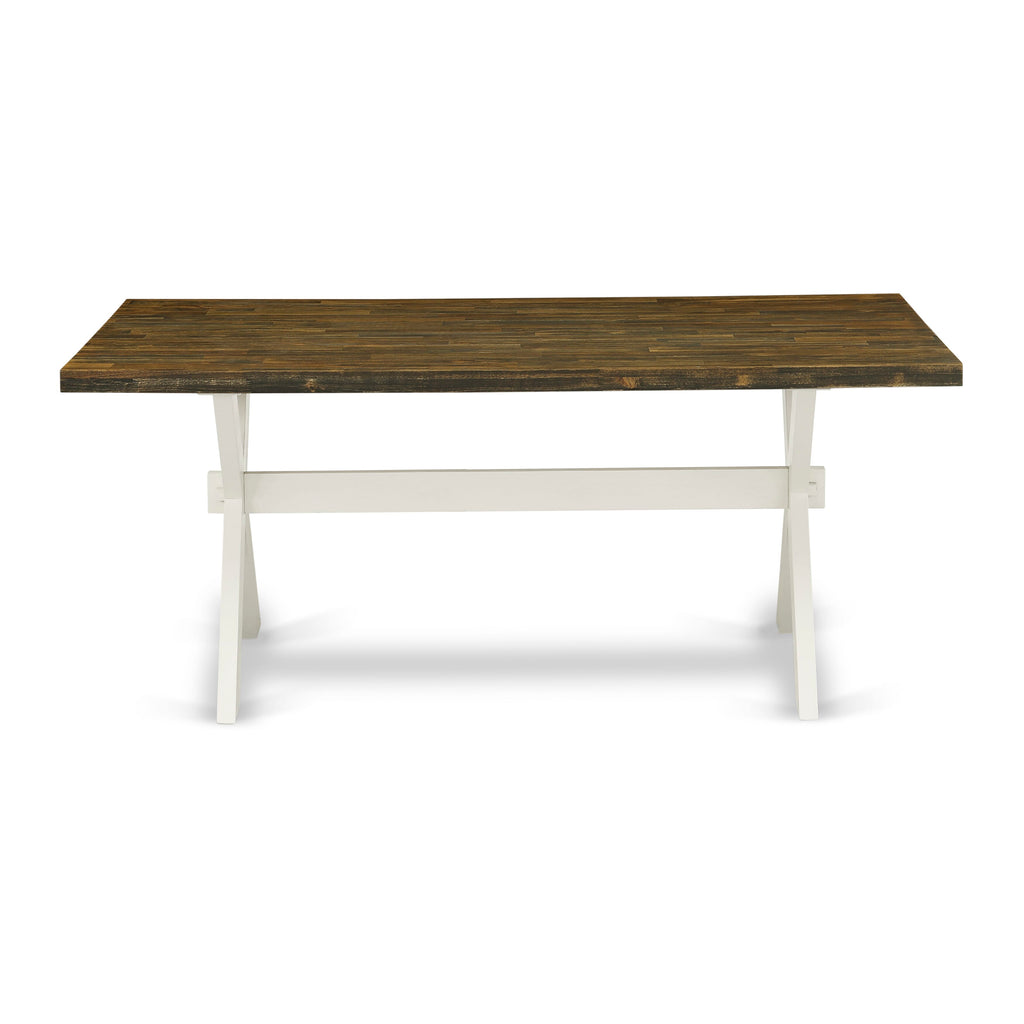 X077EEBAO-E 9-Piece Dining Ensemble with Rectangular Table, X-Design Legs & Shitake Upholstered Parson Chairs, 40x72, Multi-Hue