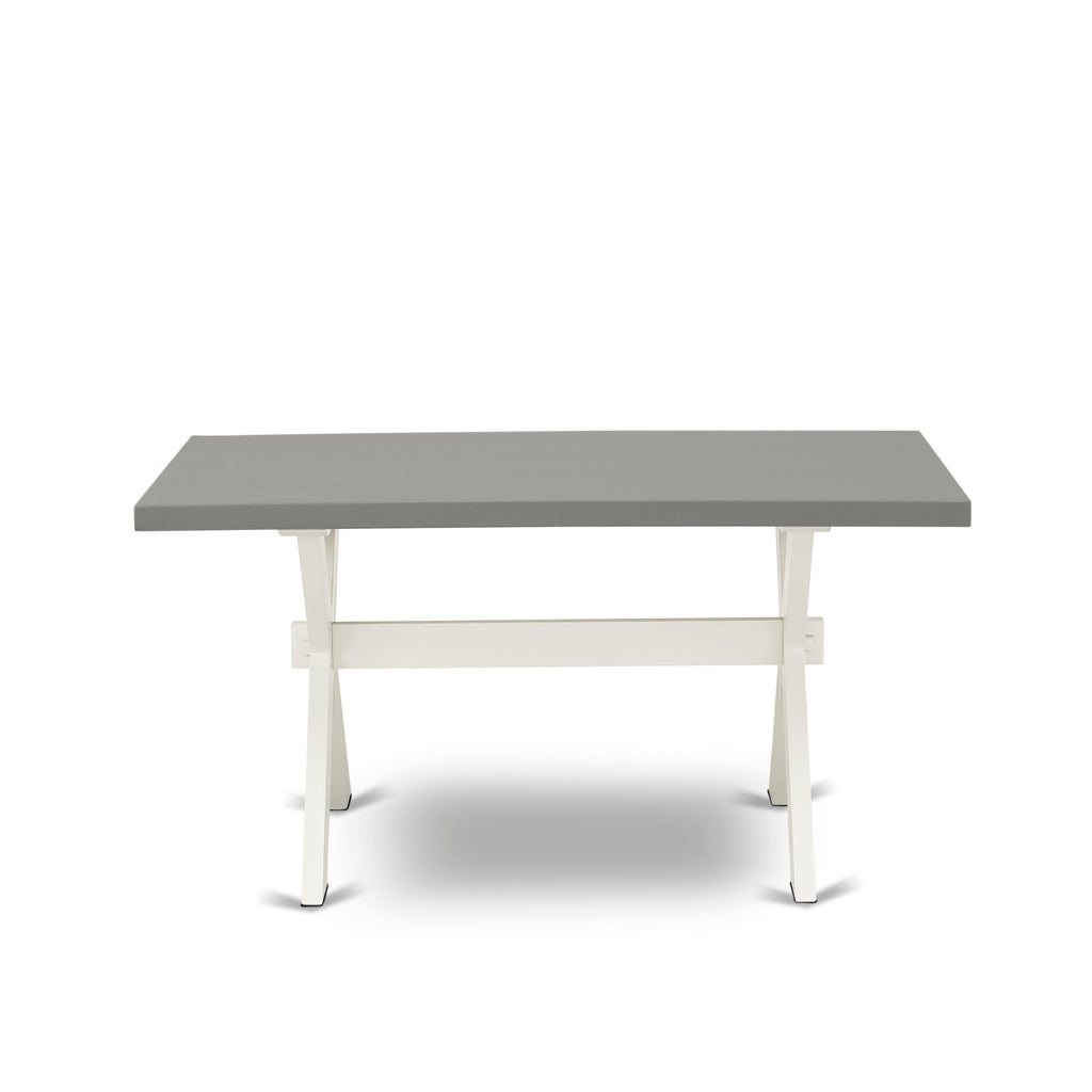 X096AWMM1-A 7-Piece Dining Ensemble with X-Legged Table & Faux Leather Chairs, 36x60 Inch, Multi-Style