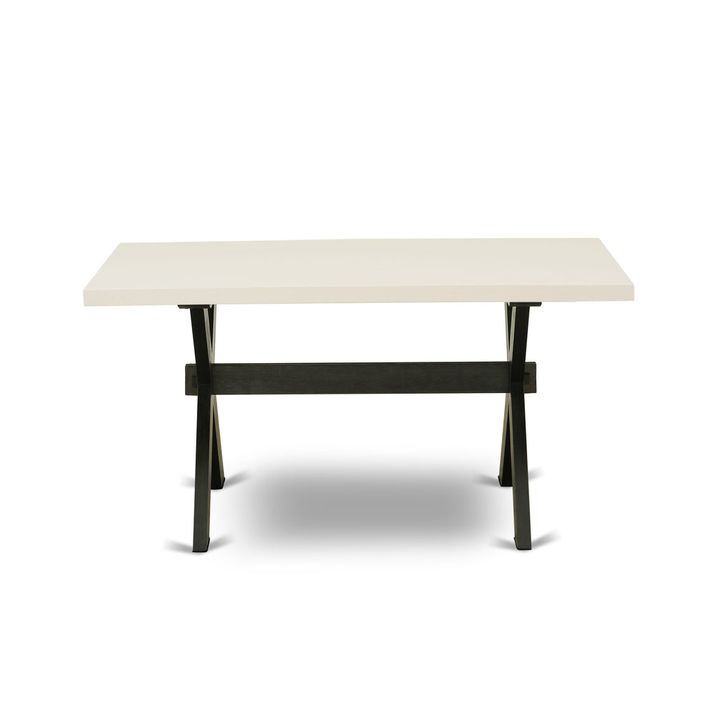 X626AIY8Y-X Elegant 7-Piece Dining Set Rectangular Table with X-Legs & 6 Upholstered Black Chairs, Multi-Color Style