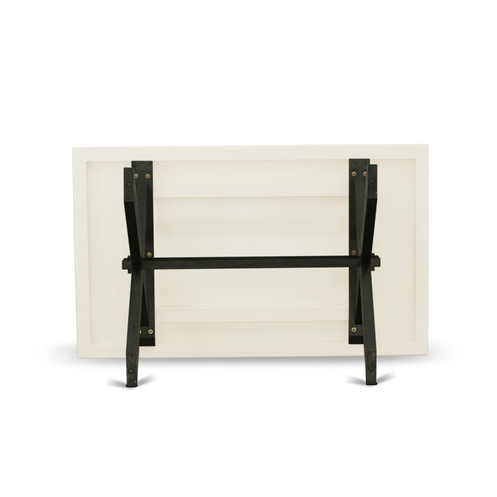 X626DMII2-5 Dining Ensemble Table with X-Legs, 4 Linen Parson Chairs & Bench - Multi-Color Style