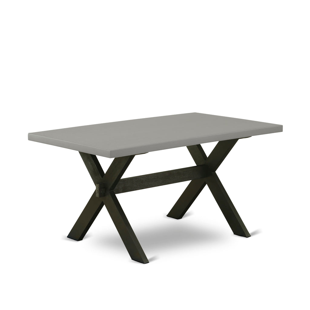 X696CWEYQ-S 5-piece Set Rectangular Table & X-Leg Design, Plus 4 Mineral Blue Linen Chairs for Dining Room