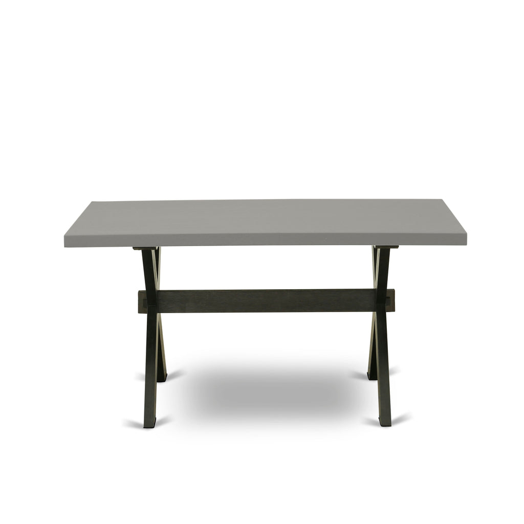5-Piece Dining Ensemble with Cement Top & Stacking Chairs  X696XFIBM-5, White & Gray Faux Leather