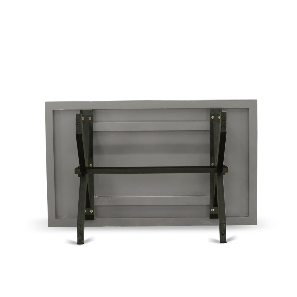 X696CWEYQ-S 5-piece Set Rectangular Table & X-Leg Design, Plus 4 Mineral Blue Linen Chairs for Dining Room