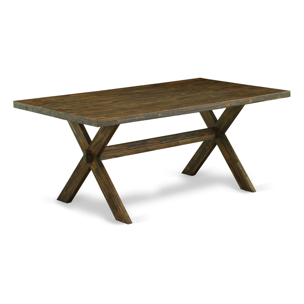 X777VHVNC-S Elegant 6pc Dining Ensemble with Rectangle Table, Parson Chairs, and Bench, Blue Fabric