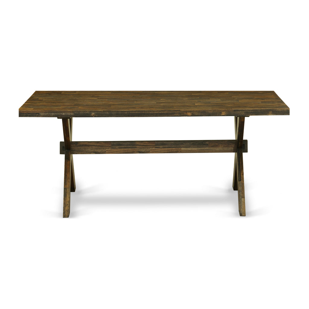 X777VRQN9-X 5 Pc Dining Ensemble Rectangular Table & 4 Blue Linen Chairs, 40x72, Multi-Color