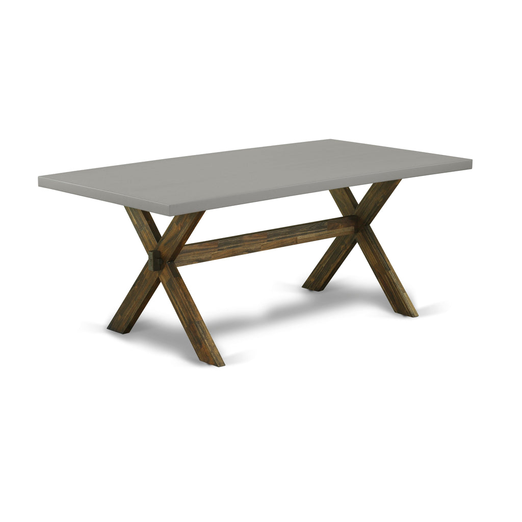 X797FTS67-J 6-Piece Dining Ensemble Rectangular Table, X-Legs, 4 Chairs, Bench, Dark Khaki Linen, Multi-Colored