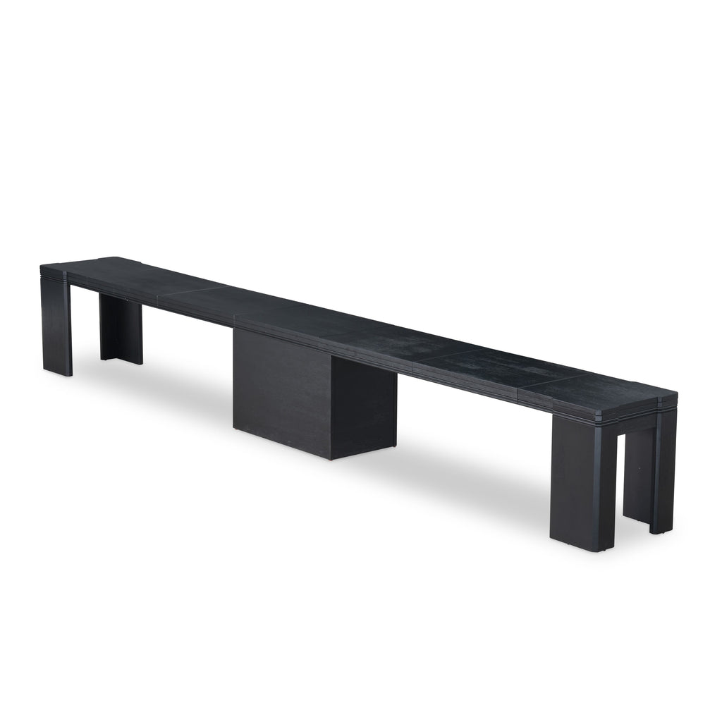 X02VE-C5F-07 - Deluxe 5-Piece Dining Ensemble Rectangle Table, Benches, Dark Grey Chairs, Black Finish