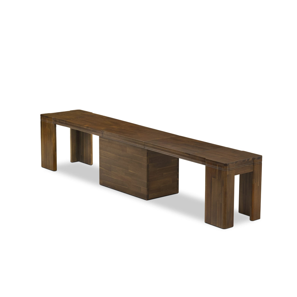 X0000-1AR-AU Flamingo Oak Ensemble Expandable Table & Dual Bench Set for Chic Dining