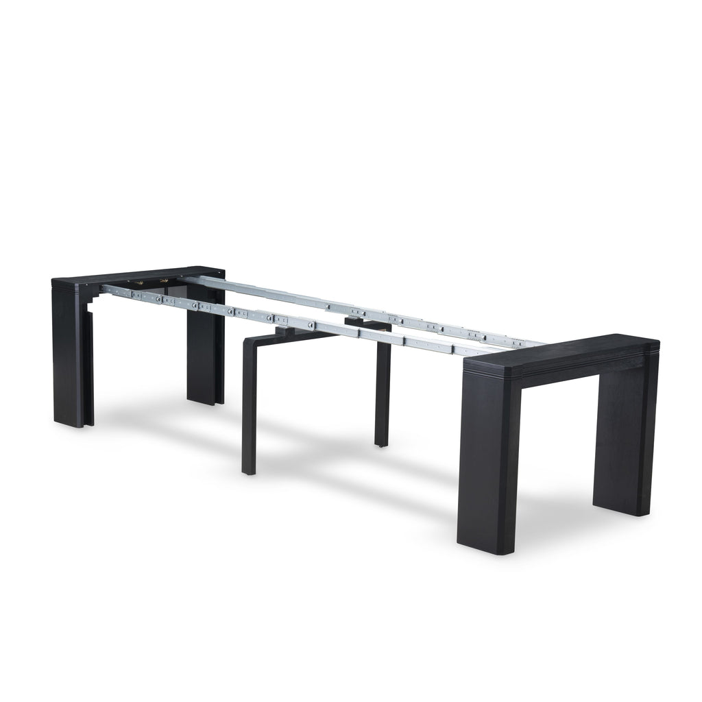 X02MZ-9V2-LC Premium 7-Piece Dining Set with Rectangular Coffee Table, Benches & Fabric Chairs in Black