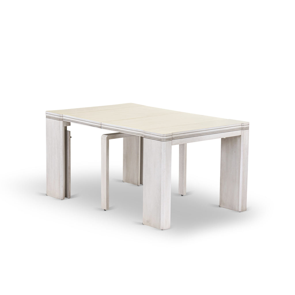 X07X2-ZKV-G0 Elegant 9-Piece Dining Suite with Expandable Table, 7 Chairs, 1 Bench - Antique Cream Finish