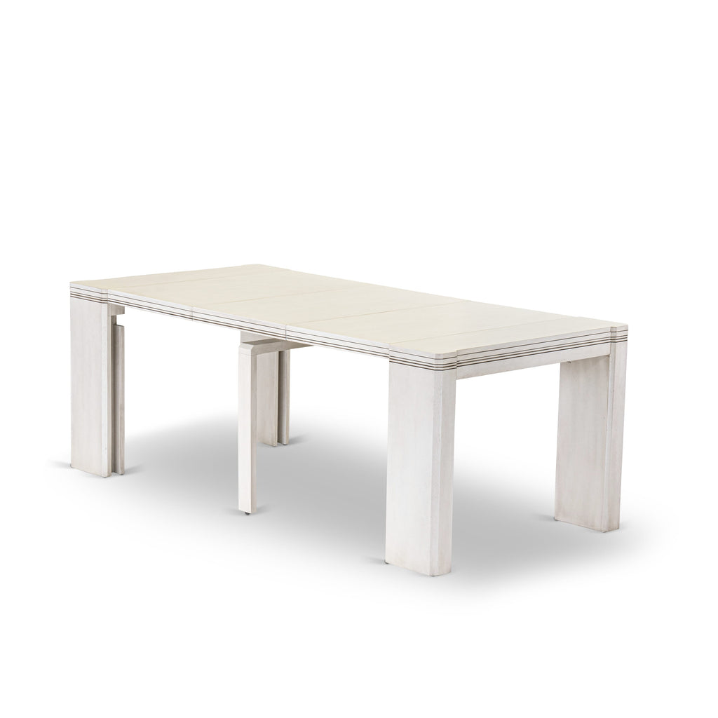 X07X2-FER-VA 10 Pieces Dining Set contains an Extendable Rectangle Kitchen Table, 1 Coffee Table, 7 Stackable Dining Chairs and 1 Bench, 39x120 Inch, Antique White