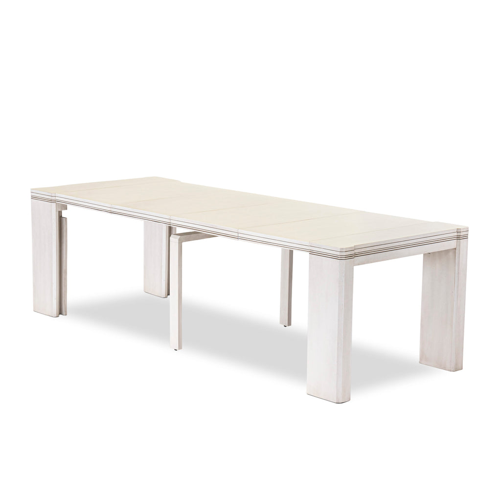 X07X2-FER-VA 10 Pieces Dining Set contains an Extendable Rectangle Kitchen Table, 1 Coffee Table, 7 Stackable Dining Chairs and 1 Bench, 39x120 Inch, Antique White