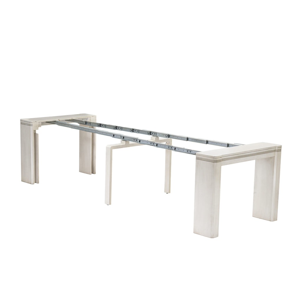 X07X2-FER-VA 10 Pieces Dining Set contains an Extendable Rectangle Kitchen Table, 1 Coffee Table, 7 Stackable Dining Chairs and 1 Bench, 39x120 Inch, Antique White