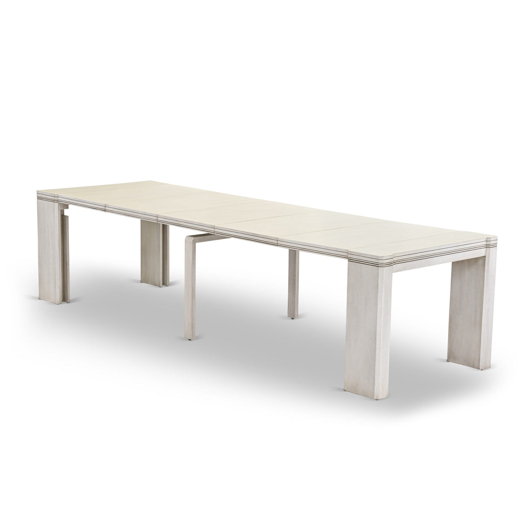 X07X2-FER-VA 10 Pieces Dining Set contains an Extendable Rectangle Kitchen Table, 1 Coffee Table, 7 Stackable Dining Chairs and 1 Bench, 39x120 Inch, Antique White