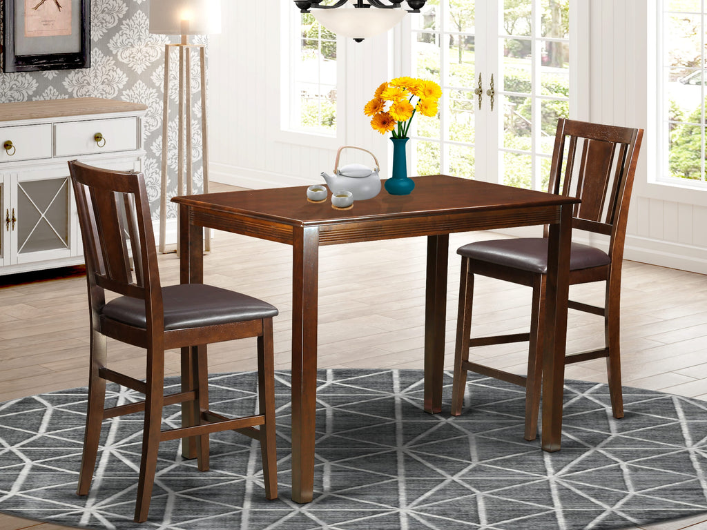 YABU3-V4D-W4 Compact Pub Set for Cozy Corners 3 Piece Dining Package with Rectangle Table and 2 Padded Chairs, 30x48 Mahogany