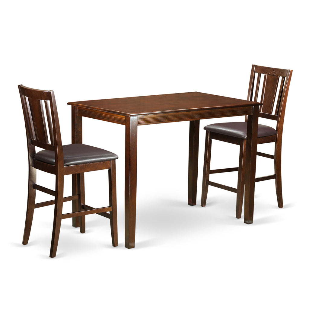 YABU3-V4D-W4 Compact Pub Set for Cozy Corners 3 Piece Dining Package with Rectangle Table and 2 Padded Chairs, 30x48 Mahogany