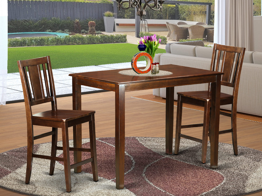 Unique 3-Piece Dining Set YABU3-KDI-B Featuring Rectangular Table with Two Wooden Chairs, Mahogany Finish