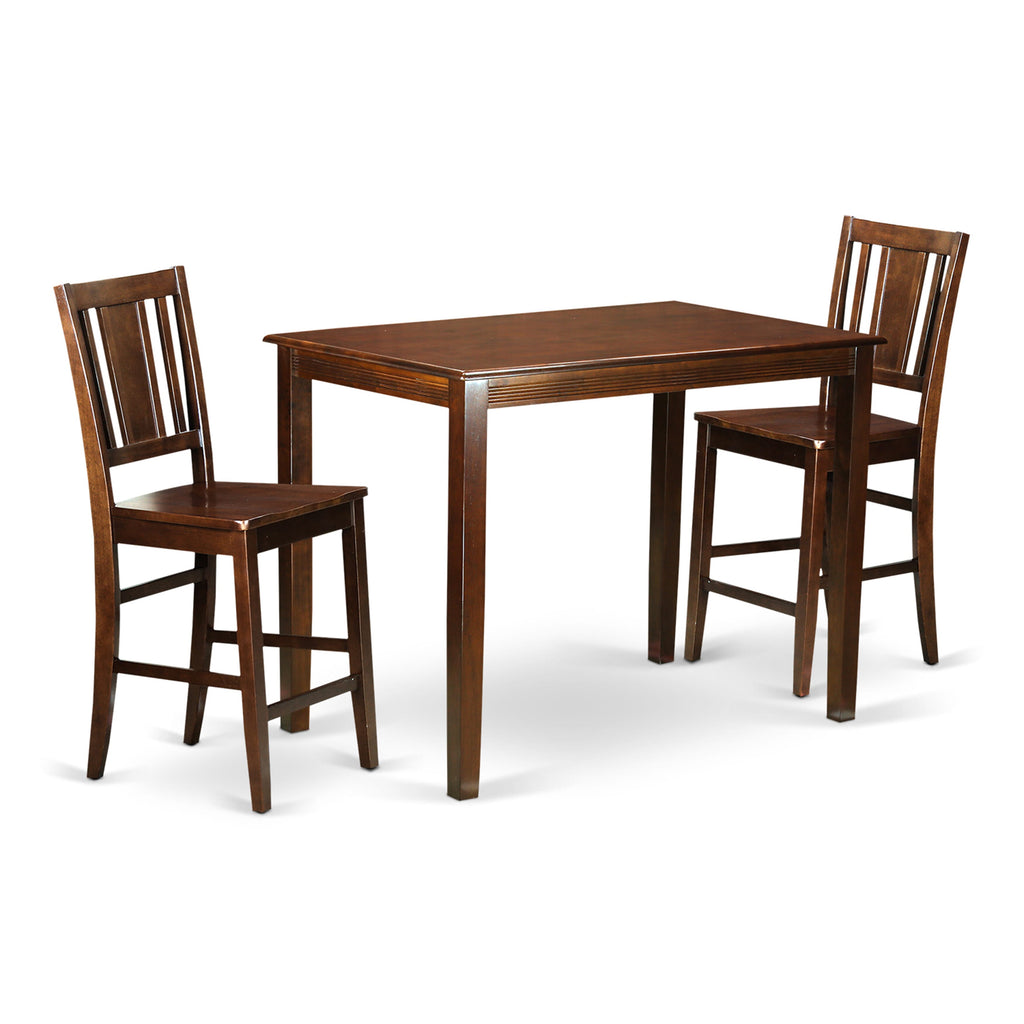 Unique 3-Piece Dining Set YABU3-KDI-B Featuring Rectangular Table with Two Wooden Chairs, Mahogany Finish