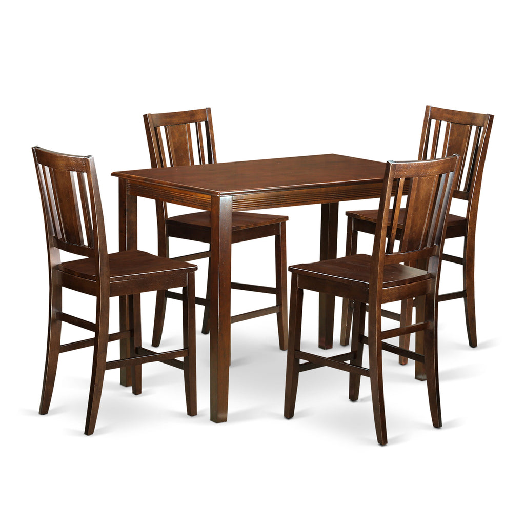 YABU5-87G-M 5-Piece Rectangle Pub Table Set with High Dining Chairs, 30x48 Inch, Rich Mahogany