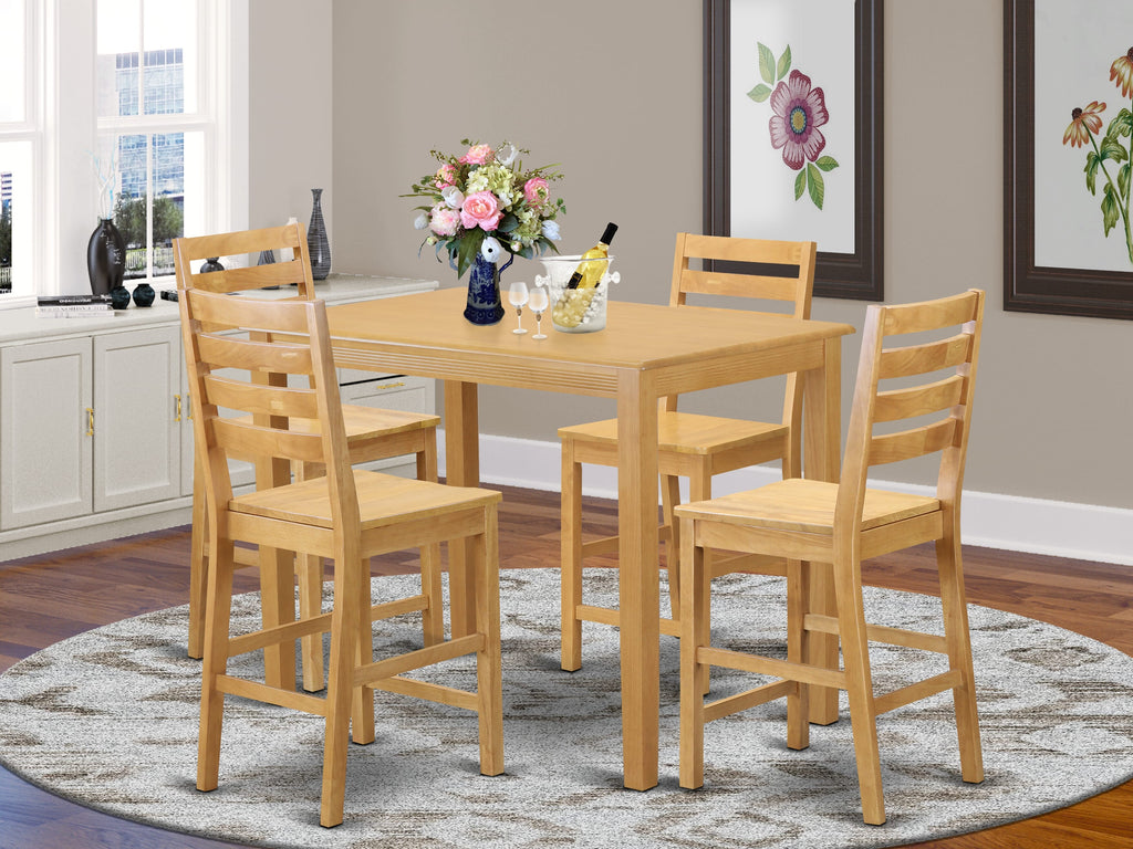Elevate Your Dining with YACF5-3PA-H 5 Piece Set Includes Oak-Style Rectangular Table & 4 Wood Seat Chairs