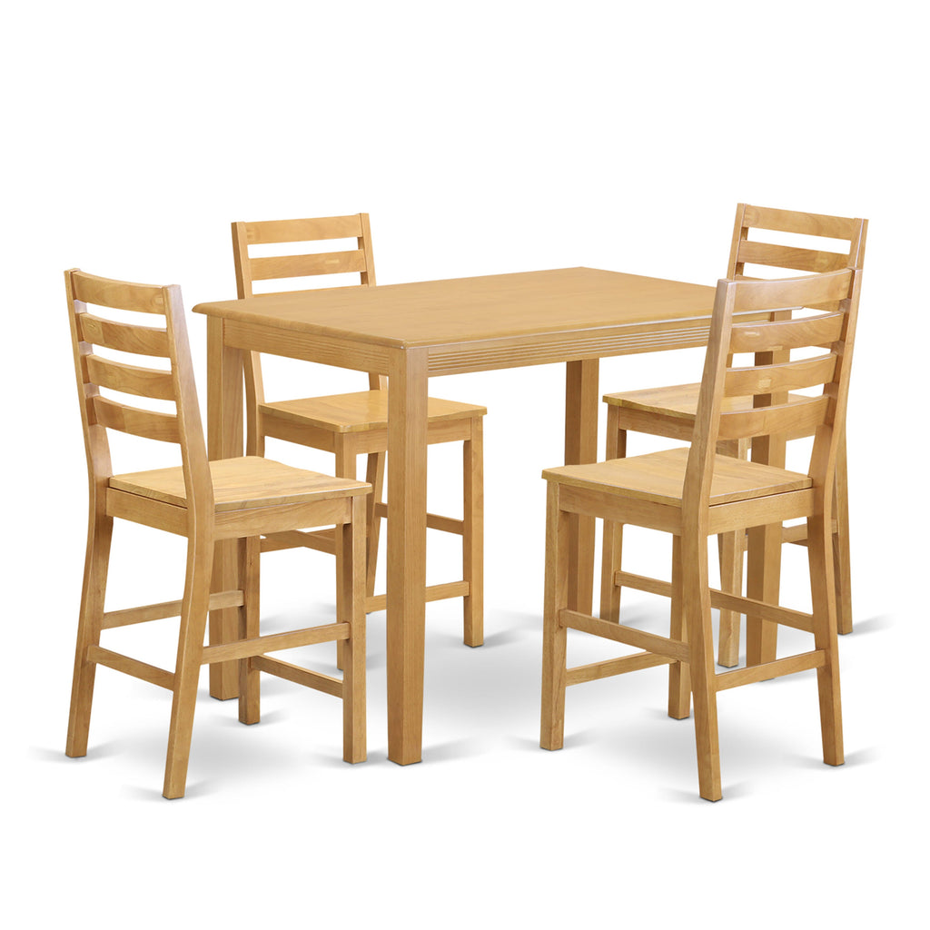 Elevate Your Dining with YACF5-3PA-H 5 Piece Set Includes Oak-Style Rectangular Table & 4 Wood Seat Chairs