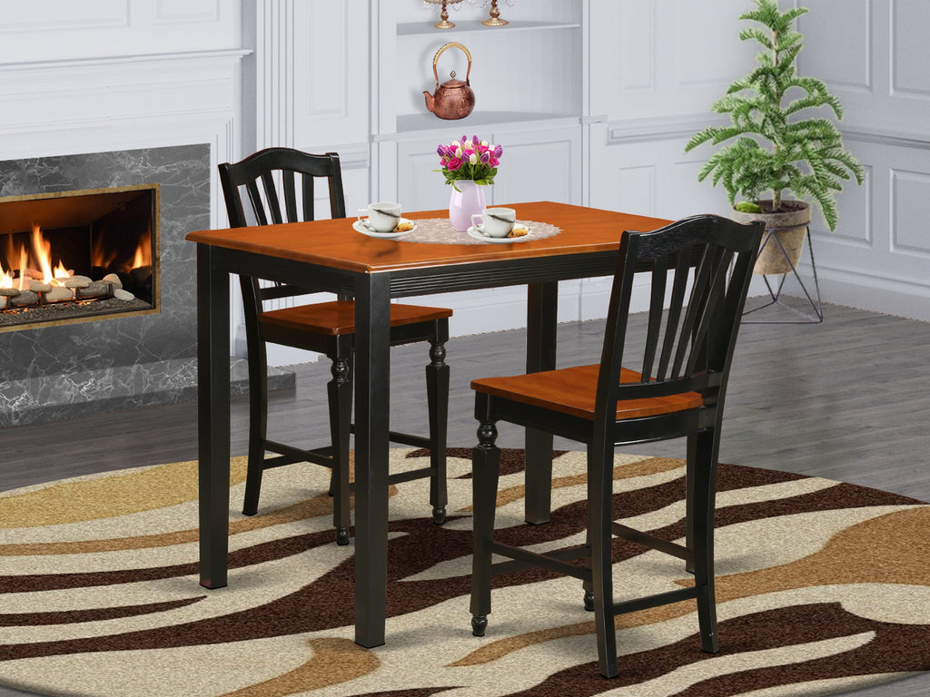 YACH3-CB0-0 3-Piece Rectangular Counter Height Table Set with 2 Wooden Chairs, 30x48 Black & Cherry
