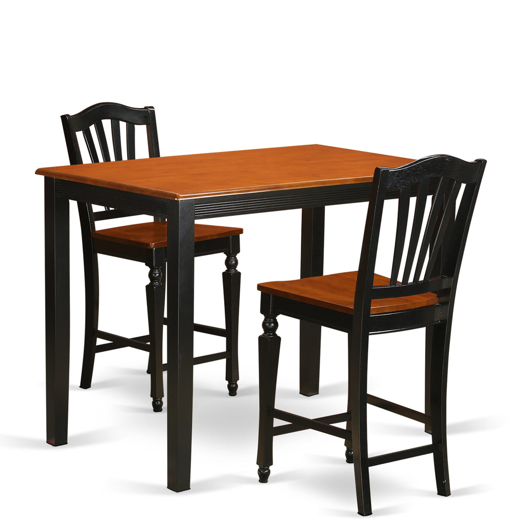 YACH3-CB0-0 3-Piece Rectangular Counter Height Table Set with 2 Wooden Chairs, 30x48 Black & Cherry