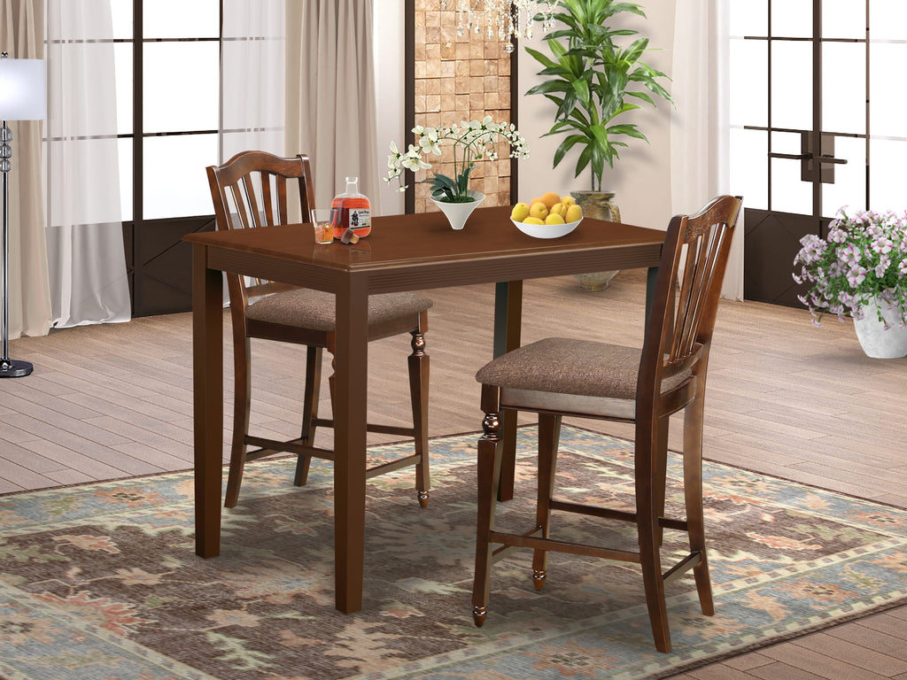 YACH3-I1X-0 Charming 3-Piece Counter Collection for Cozy Corners with Table & Pair of Upholstered Seats in Rich Brown Finish