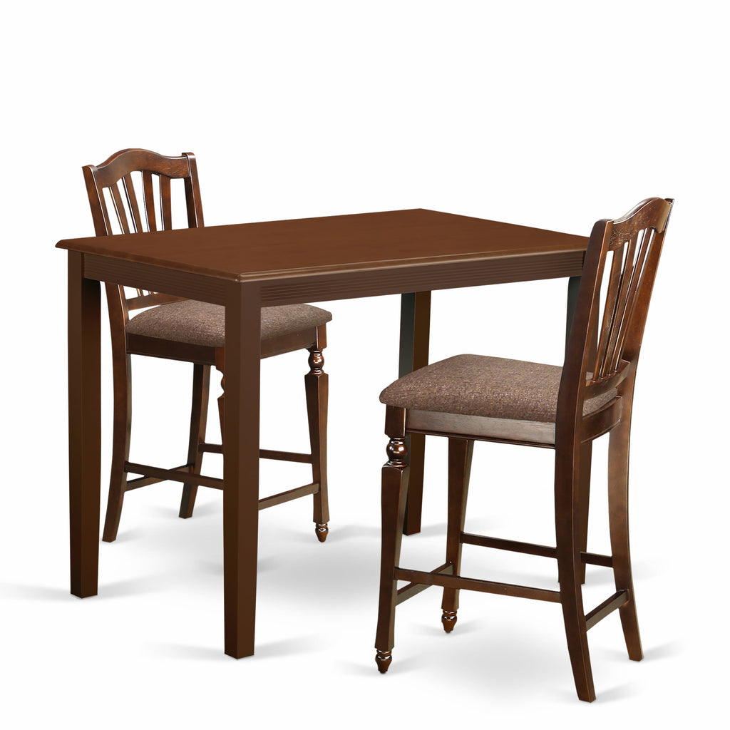 YACH3-I1X-0 Charming 3-Piece Counter Collection for Cozy Corners with Table & Pair of Upholstered Seats in Rich Brown Finish