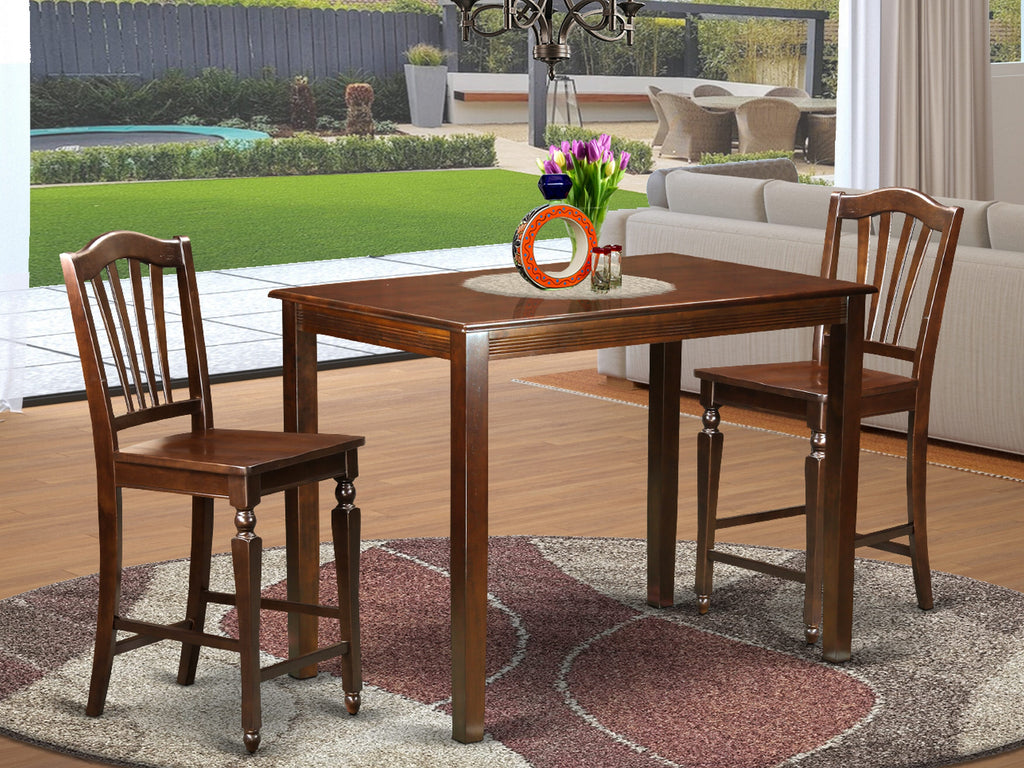 YACH3-983-N 3-Piece Mahogany Counter Height Dining Set with Rectangular Table and Pair of Chairs, 30 x 48 Inches