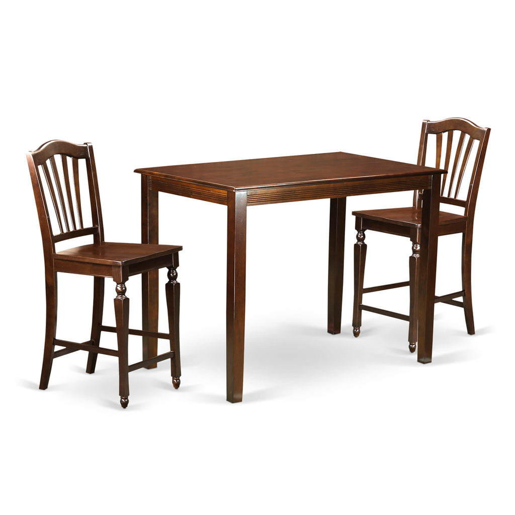 YACH3-983-N 3-Piece Mahogany Counter Height Dining Set with Rectangular Table and Pair of Chairs, 30 x 48 Inches
