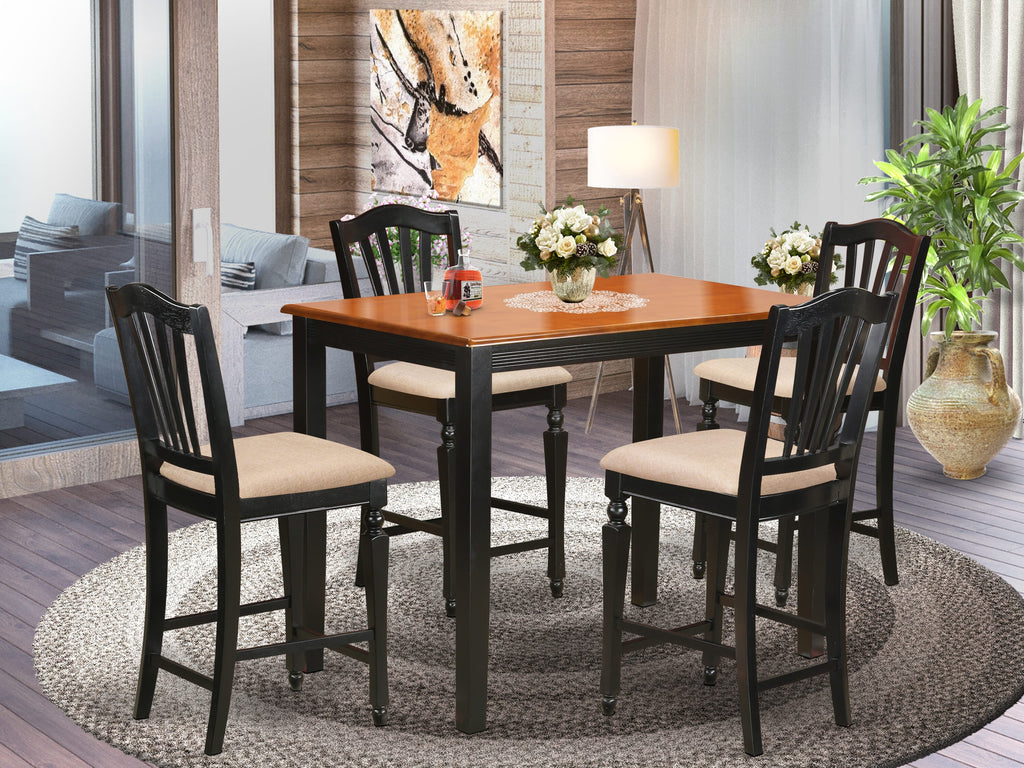 YACH5-0Q2-A Quality 5 Pc Dining Ensemble Rectangle High Table & Upholstered Chairs, 30x48 Black Cherry Elegance