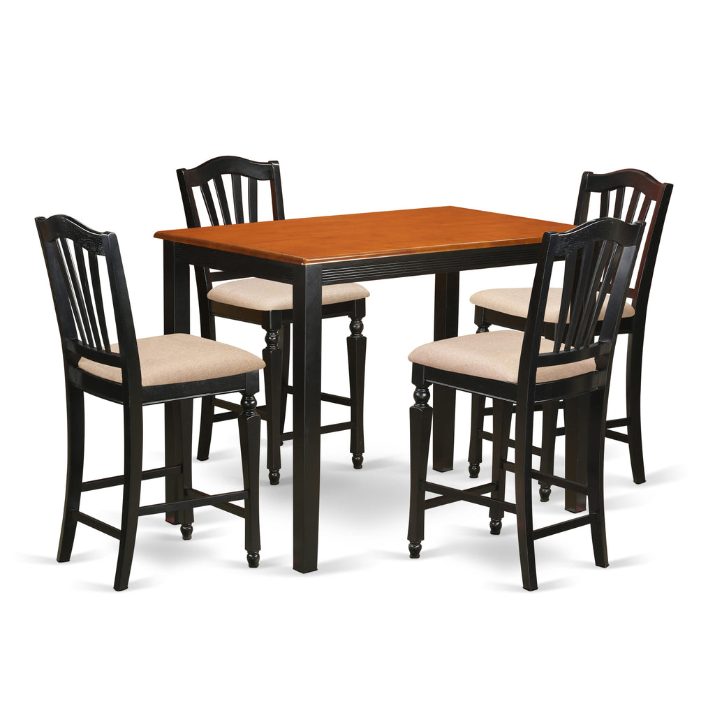YACH5-0Q2-A Quality 5 Pc Dining Ensemble Rectangle High Table & Upholstered Chairs, 30x48 Black Cherry Elegance