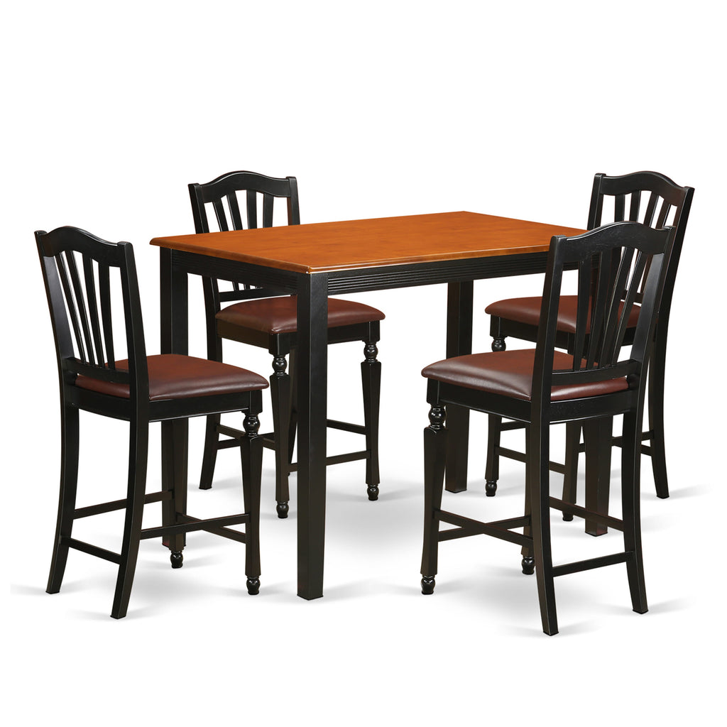 YACH5-Amazing Oaks Counter Height Dining Set in Black & Cherry Finish, Faux Leather Seating for 4, 30x48