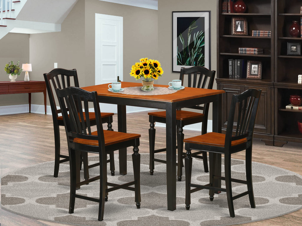 YACH5-UNX-9 Stylish 5-Piece High Counter Dining Set 30x48'' Table with 4 Chairs, Black & Cherry